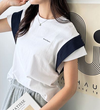 GeeRA（ジーラ）の「配色デザイン刺繍ロゴＴシャツ（カットソー）」