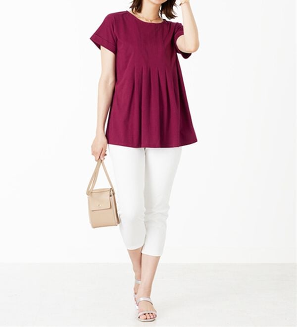 BELLUNA（ベルーナ）の「汗ジミ対策！タックデザインチュニック（チュニック）」｜詳細画像