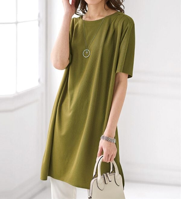 BELLUNA（ベルーナ）の「【接触冷感】かのこ素材タックデザインチュニックワンピース（その他ワンピース）」｜詳細画像