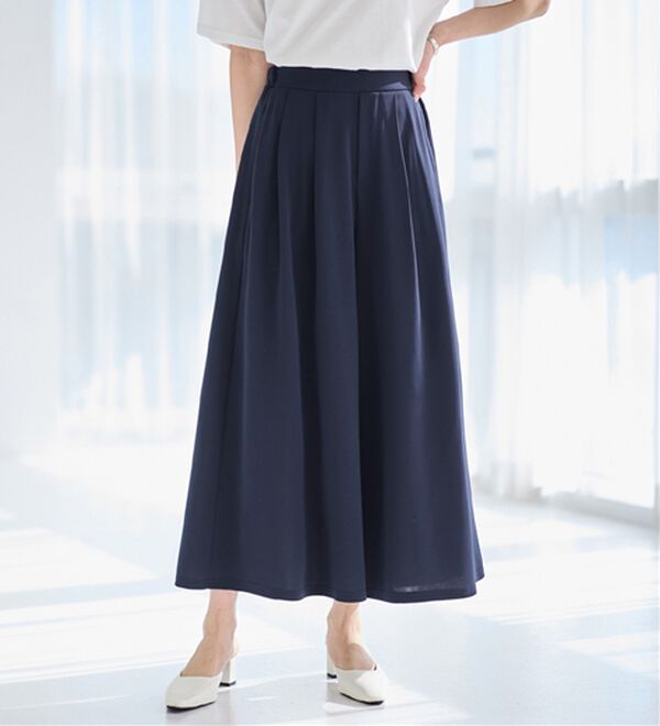 alotta（アロッタ）の「【選べる２丈】上品ドレープパンツ（ワイドパンツ・ガウチョ）」｜ネイビー／レギュラー丈