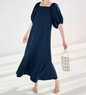 RANAN（ラナン）の「ひんやり！スクエアネックボリューム袖ワンピース（その他ワンピース）」｜ネイビー