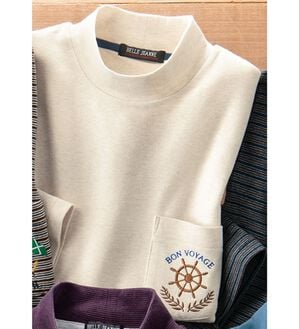 「綿１００％吸湿発熱ハイネックシャツ（メンズカットソー）」｜杢ベージュ