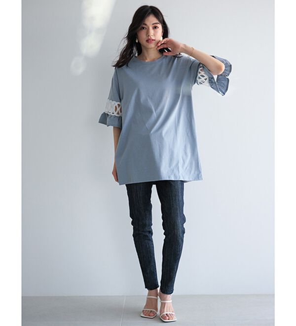 袖レース切替チュニックワンピース - ベルーナ【公式】