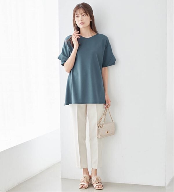 alotta（アロッタ）の「【４つの機能付】ひんやりフリル袖Ｔシャツチュニック（チュニック）」｜詳細画像
