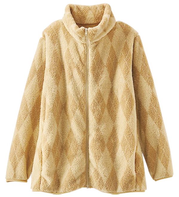 BELLUNA（ベルーナ）の「ふわふわファーフリースプリントジャケット（その他ジャケット）」｜アーガイル柄(キャメル)