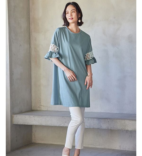 RANAN（ラナン）の「袖レース切替チュニックワンピース（チュニックワンピース）」｜詳細画像