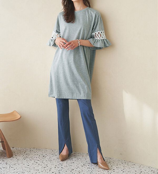 RANAN（ラナン）の「袖レース切替チュニックワンピース（チュニックワンピース）」｜詳細画像