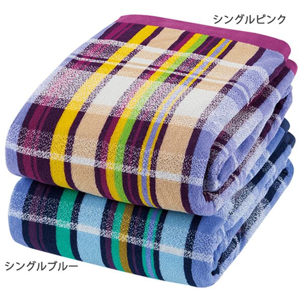 「今治産ワイド＆ロング厚手チェック柄タオルケット（肌掛布団・タオルケット）」｜詳細画像