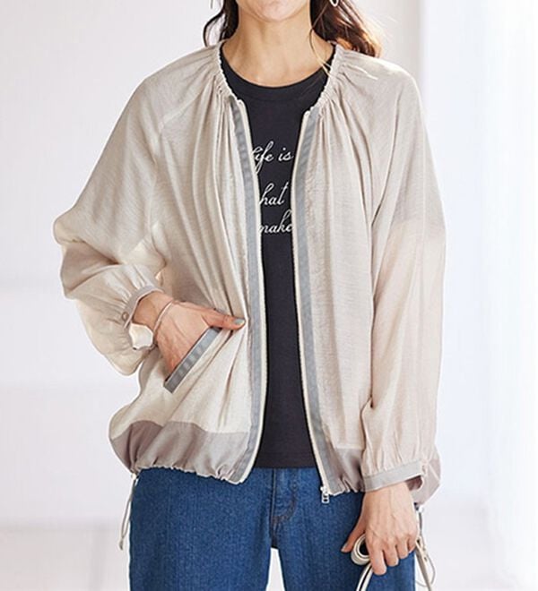 BELLUNA（ベルーナ）の「異素材切替シアー素材ブルゾン（ブルゾン）」｜ライトグレー