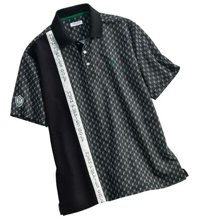 「＜ハッシュパピー・ゴルフ＞総柄ロゴパネル切替ポロシャツ（メンズポロシャツ）」