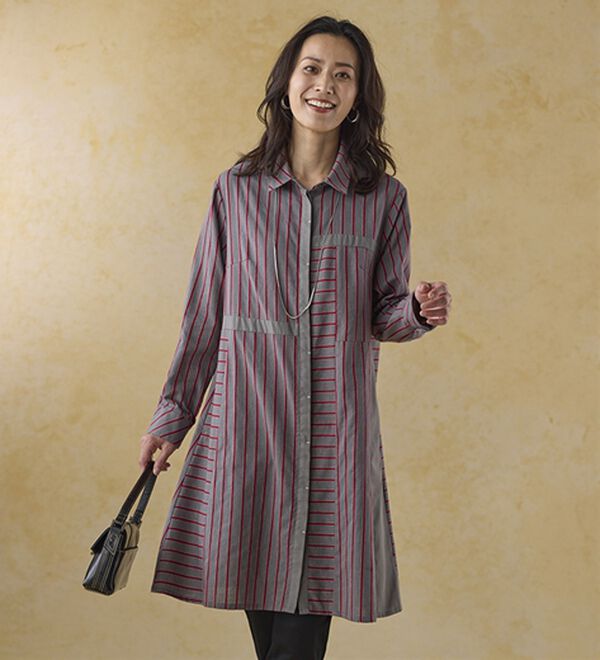 BELLUNA（ベルーナ）の「ランダムストライプ切替フレアーチュニック（チュニック）」｜詳細画像