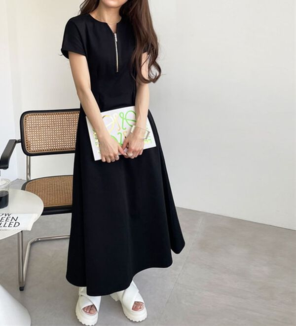 GeeRA（ジーラ）の「前後2WAYハーフジップフレンチ袖ワンピース（カットソーワンピース）」｜詳細画像