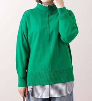 BELLUNA（ベルーナ）の「編地切替デザインニットプルオーバー（ニット・セーター）」｜グリーン