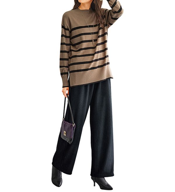 BELLUNA（ベルーナ）の「裏ベロアコーデュロイワイドパンツ（ワイドパンツ・ガウチョ）」｜詳細画像
