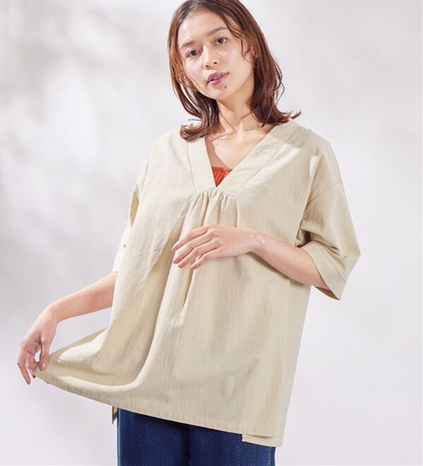 Viola e Viola（ヴィオラ エ ヴィオラ）の「綿１００％Ｖネックブラウス（ブラウス）」｜詳細画像