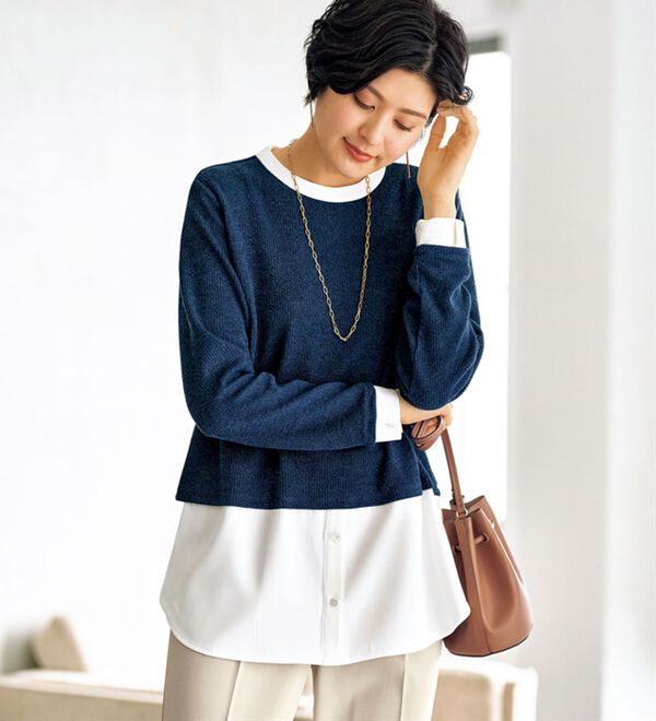 杢調素材シャツレイヤード風チュニック - ベルーナ【公式】