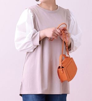 BELLUNA（ベルーナ）の「タック使いストライプ切替プルオーバー（カットソー）」｜ベージュ