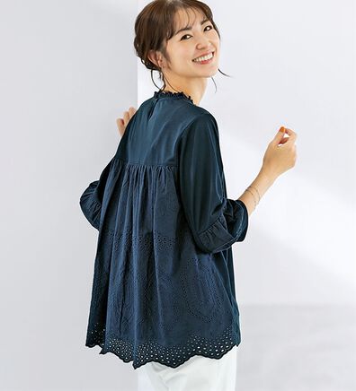 BELLUNA（ベルーナ）の「綿レース切替デザインプルオーバー（カットソー）」