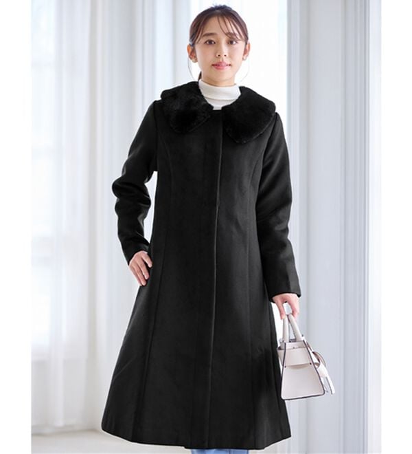 alotta（アロッタ）の「美人シルエットファー付ノーカラーコート【美人百花掲載】（ロングコート）」｜詳細画像