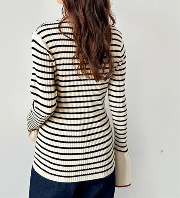 GeeRA（ジーラ）の「配色フレアリブニットトップス（ニット・セーター）」｜詳細画像