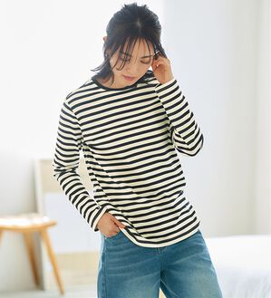 BELLUNA（ベルーナ）の「《ＨｕｇＲｅａｍコットン》オーガニックコットン１００％プルオーバー（Tシャツ）」｜ホワイト&times;ブラック