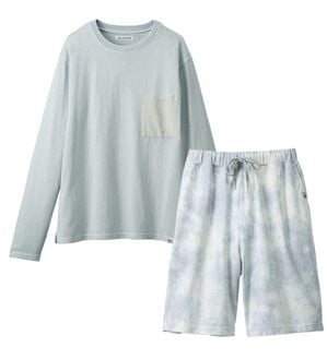 YU'NOW（ユナウ）の「【上下２点セット】ＵＳＡコットンＴシャツ＆パンツセット＜ユニセックス＞（パジャマ・ルームウェア）」｜ブルー系