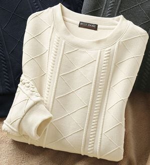 「ケーブル柄ジャカードトレーナー（メンズトレーナー）」｜アイボリー