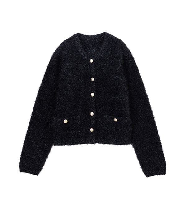 RANAN（ラナン）の「ゴールド調ボタンラメシャギーカーディガン（ニットカーディガン）」｜詳細画像