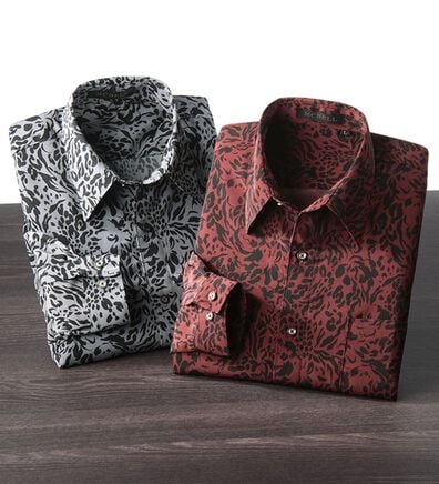 「バラ風アニマル柄プリントシャツ（メンズシャツ）」