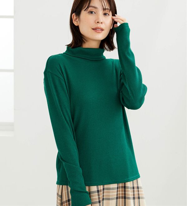 BELLUNA（ベルーナ）の「まるでニット！サラッと軽いリブハイネックプルオーバー（カットソー）」｜詳細画像