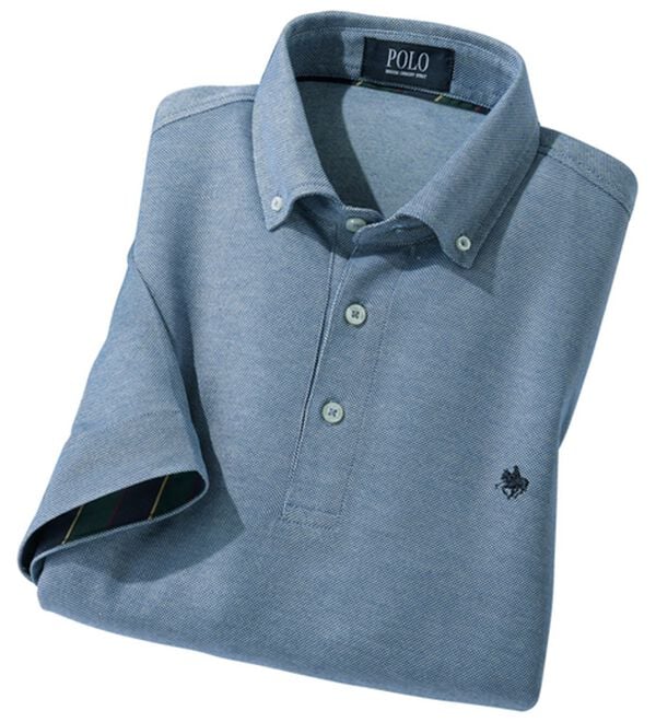 「＜ポロ・ビーシーエス＞上品５分袖ポロシャツ（メンズポロシャツ）」｜ブルー