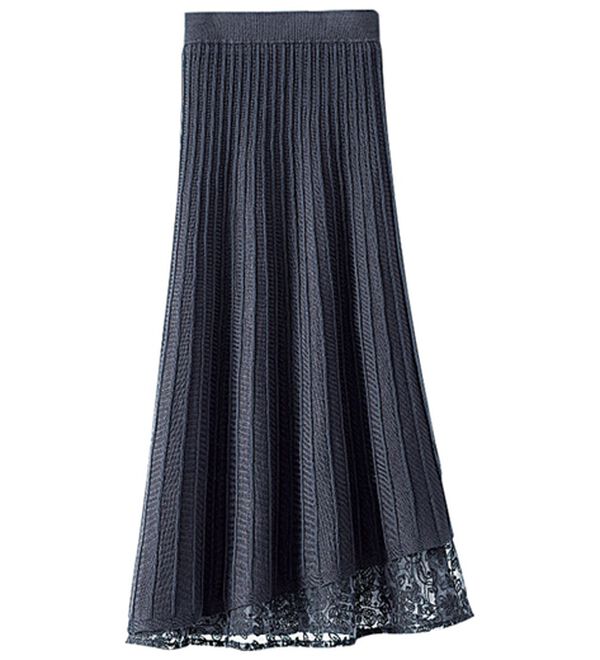 BELLUNA（ベルーナ）の「刺しゅうレース使いニットプリーツスカート（ロングスカート）」｜詳細画像