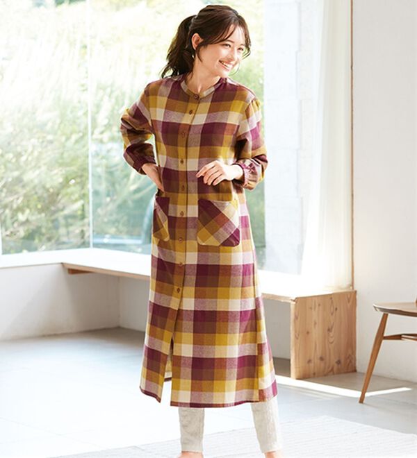 「綿１００％ふんわり柔か微起毛ルームワンピ（パジャマ・ルームウェア）」｜詳細画像