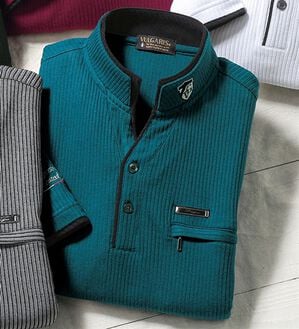 「二重衿７分袖シャツ（メンズカットソー）」｜ターコイズ