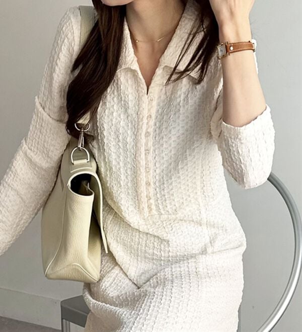 GeeRA（ジーラ）の「ポロ衿表面感素材マーメイドワンピース（カットソーワンピース）」｜詳細画像