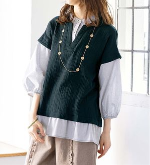 ルフラン（ルフラン）の「＜ｆｕ－ｕ＞綿１００％　重ね着風ブラウス（ブラウス）」｜チャコール