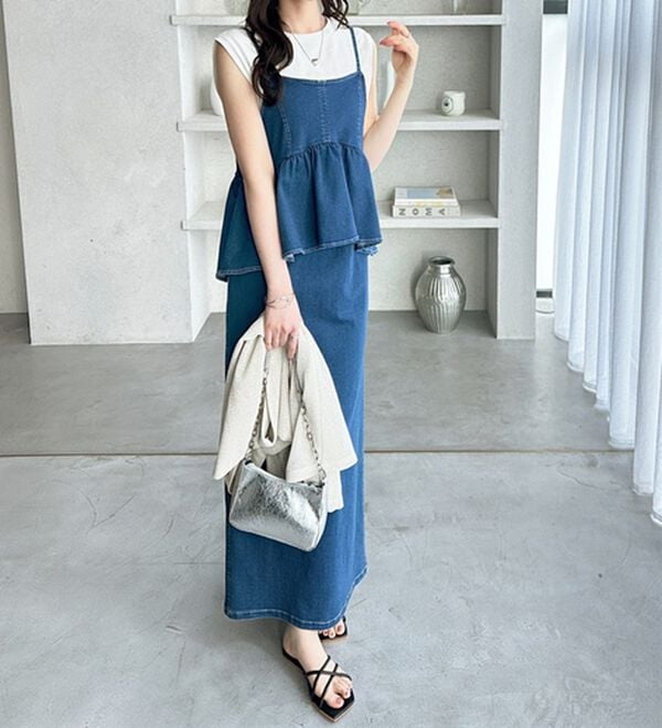 GeeRA（ジーラ）の「楽ちん！デニムペプラムキャミワンピース（その他ワンピース）」｜詳細画像