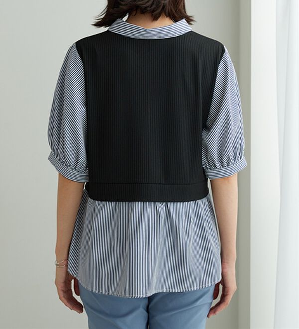 BELLUNA（ベルーナ）の「衿付きVネック異素材切替チュニック（チュニック）」｜詳細画像