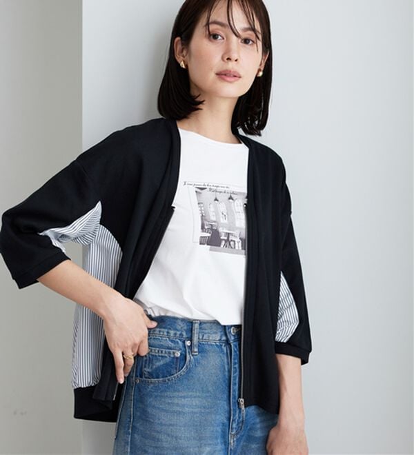 BELLUNA（ベルーナ）の「ストライプ切替ジッパーカーディガン（その他カーディガン）」｜詳細画像