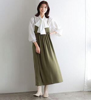 Pierrot（ピエロ）の「【選べる丈】前後２ｗａｙギャザー切り替えキャミワンピース（カットソーワンピース）」｜詳細画像