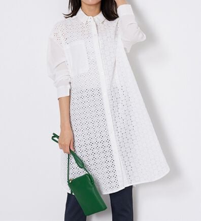 BELLUNA（ベルーナ）の「【Ｌａｇｒｉｌｕａ】ヴィンテージレース切替シアーロングシャツ（シャツワンピース）」