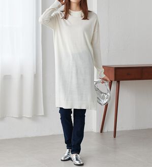 RANAN（ラナン）の「カシミヤタッチニットチュニックワンピース（チュニック）」｜アイボリー ハイネック