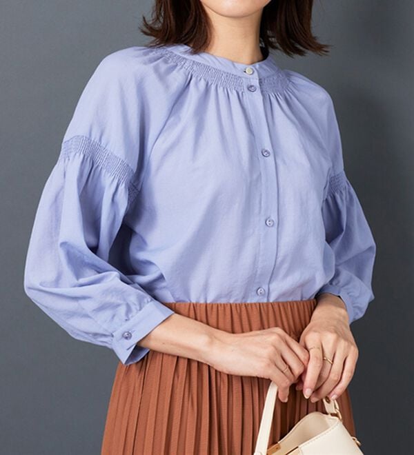 BELLUNA（ベルーナ）の「ビンテージ素材シャーリング使いブラウス（チュニック）」｜詳細画像