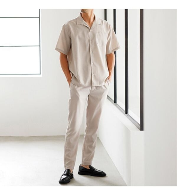「リネンタッチワンタックワイドパンツ・オープンカラーワイドシャツ（メンズシャツ）」｜詳細画像