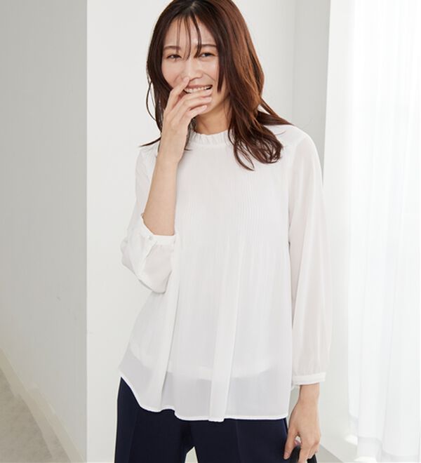 BELLUNA（ベルーナ）の「【新色追加】〈セレモニースタイル〉細プリーツデザインブラウス（ブラウス）」｜オフ白