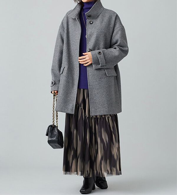 BELLUNA（ベルーナ）の「ウール調スタンド衿ミドル丈コクーンコート（ハーフコート）」｜詳細画像