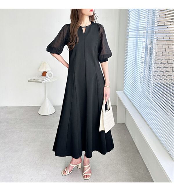 GeeRA（ジーラ）の「袖楊柳シアー美ラインワンピース（カットソーワンピース）」｜詳細画像