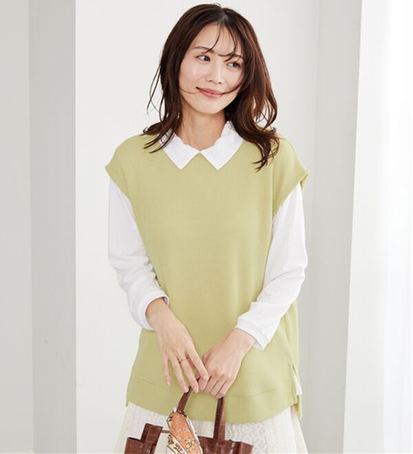 BELLUNA（ベルーナ）の「【新色追加】&ldquo;2点セット&rdquo;あぜ素材ベストアンサンブル（アンサンブル）」｜詳細画像