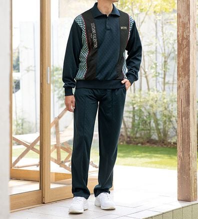 「【２着組】＜ルチアーノ・ヴァレンティノ＞やわらかキルトのポロ衿ホームスーツ（メンズルームウェア）」