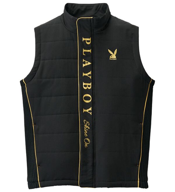 「＜プレイボーイ＞中わた切替ロゴベスト（メンズベスト）」｜ブラック